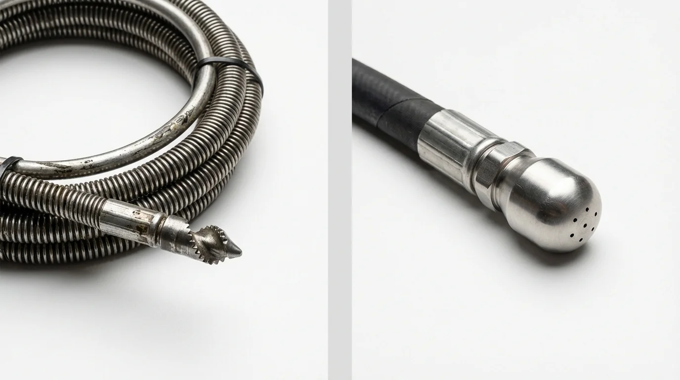 Drain snake cable and hydro jetting nozzle used for drain cleaning in Saint Charles, MN